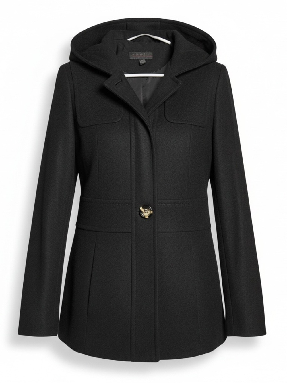 Jason Kole Black Hooded Wool Blend Pea Coat XS